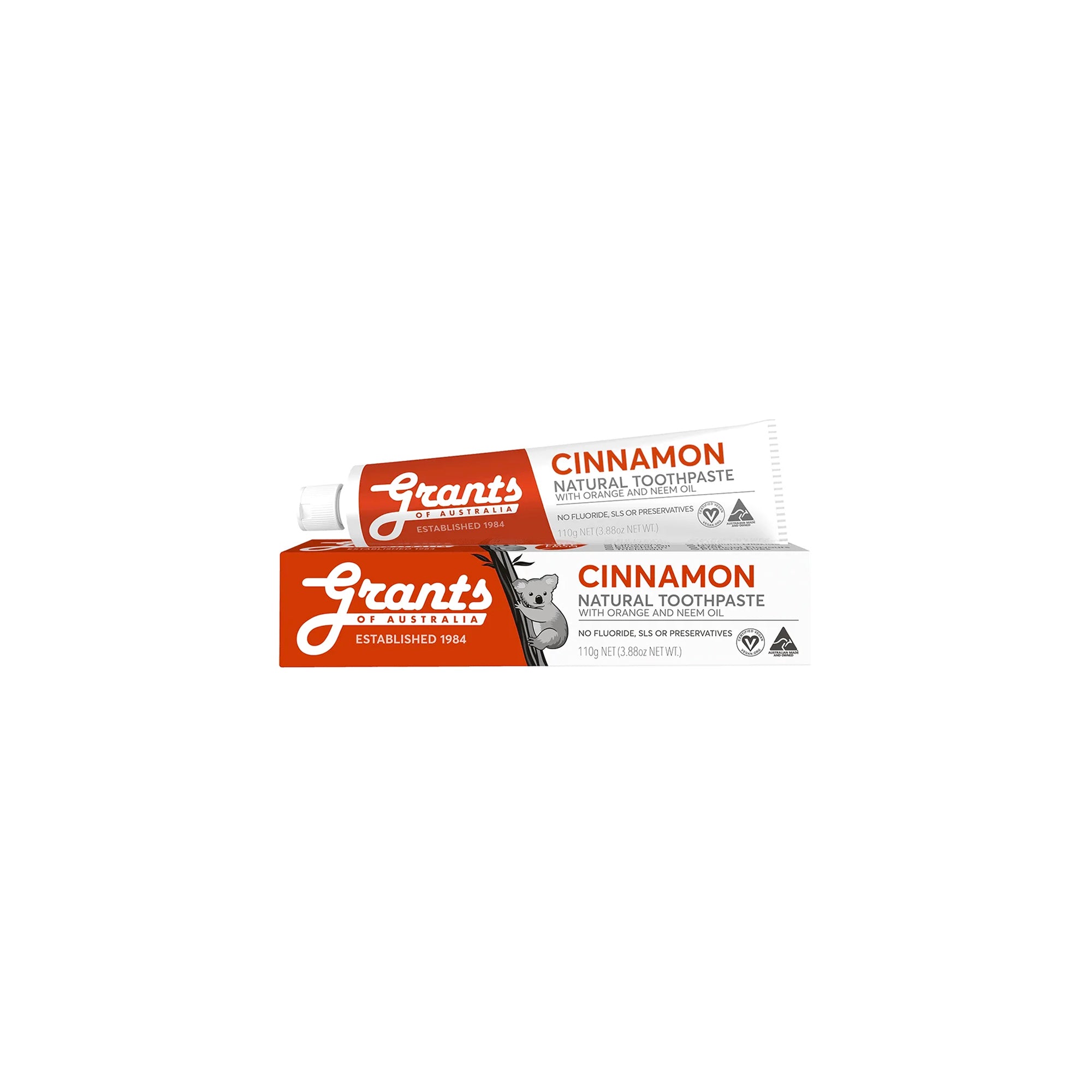 GRANTS TOOTHPASTE - CINNAMON WITH ORANGE & NEEM OIL - FLUORIDE FREE