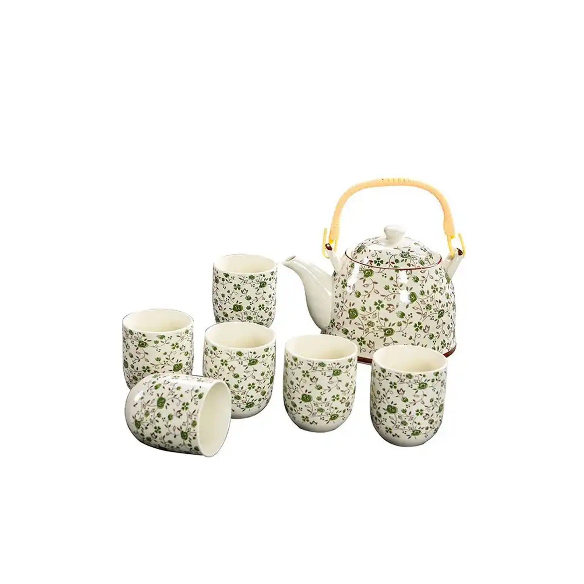 TEA SET GREEN ROSE DESIGN CERAMIC